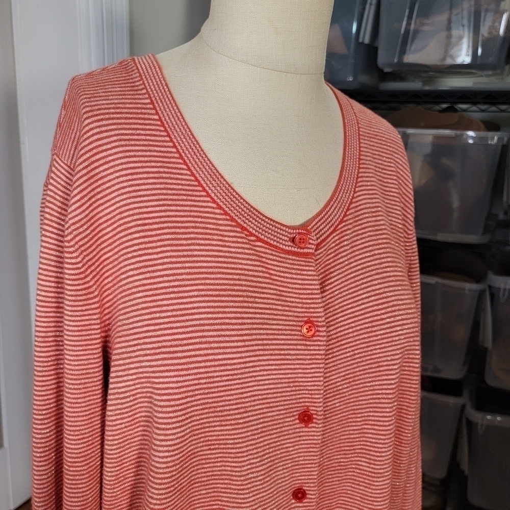 Talbots Orange Red Sparkly Stripes Button Front C… - image 7